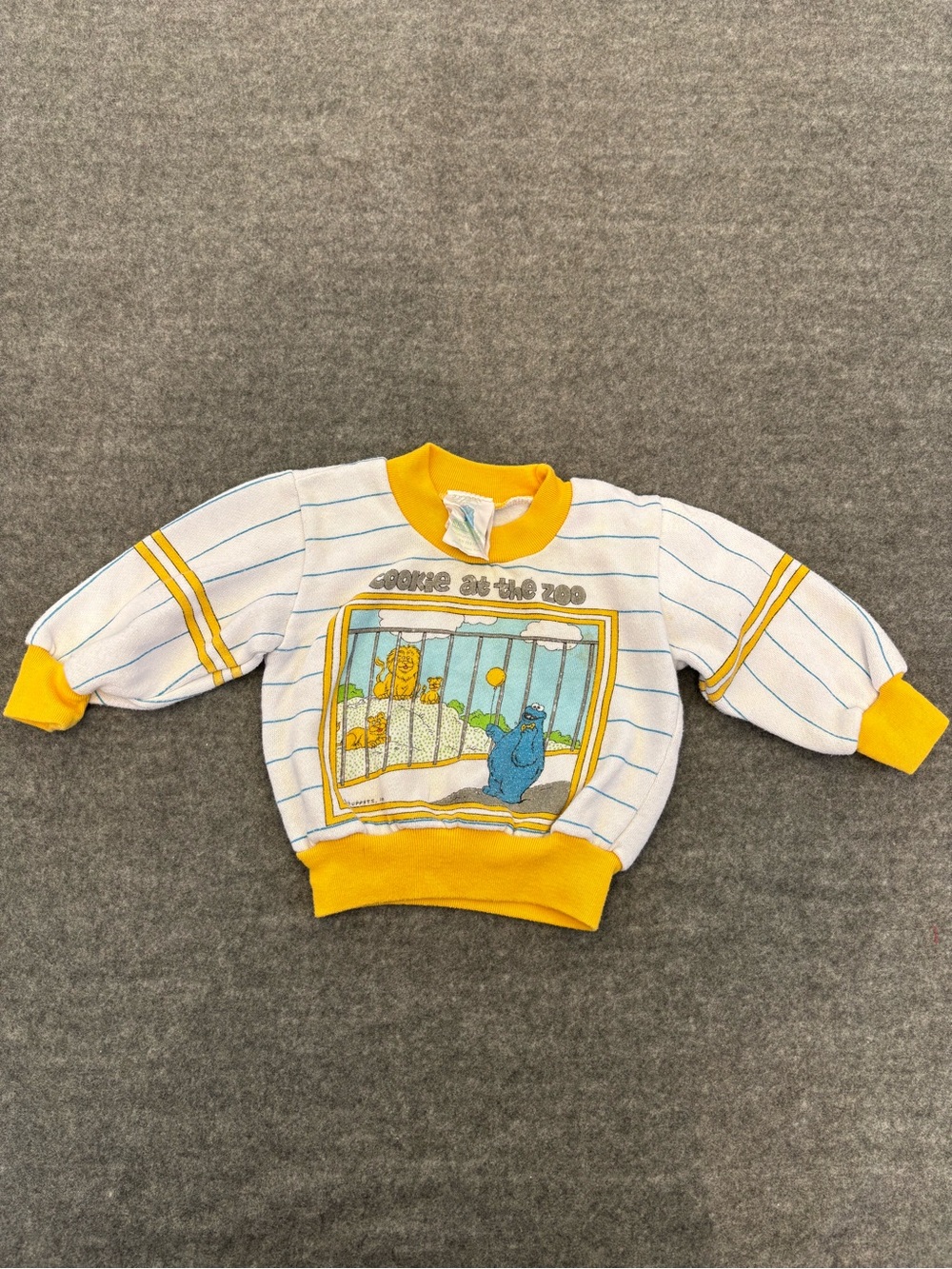 Vintage Baby Cookie Monster at the Zoo striped sweatshirt sz 0-3months